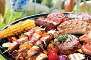grilled vegetables and meat